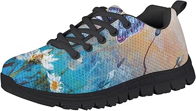 KEIAHUAN Flower Butterfly Running Shoes for Girls Lightweight Breathable Sneakers Sport Athletic Tennis Shoes Casual Fashion Non Slip Trail Shoes