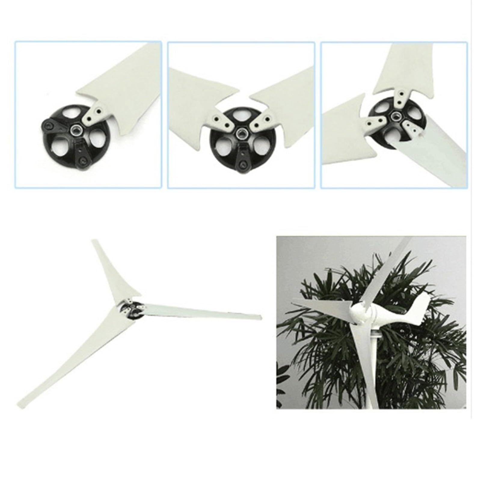 3er-Set Windturbinenblätter Mit Nabe Und Abdeckung, 600–750 Mm, Nylonfaserblätter Für Horizontalachse-Windgenerator Ersatz(600mm)
