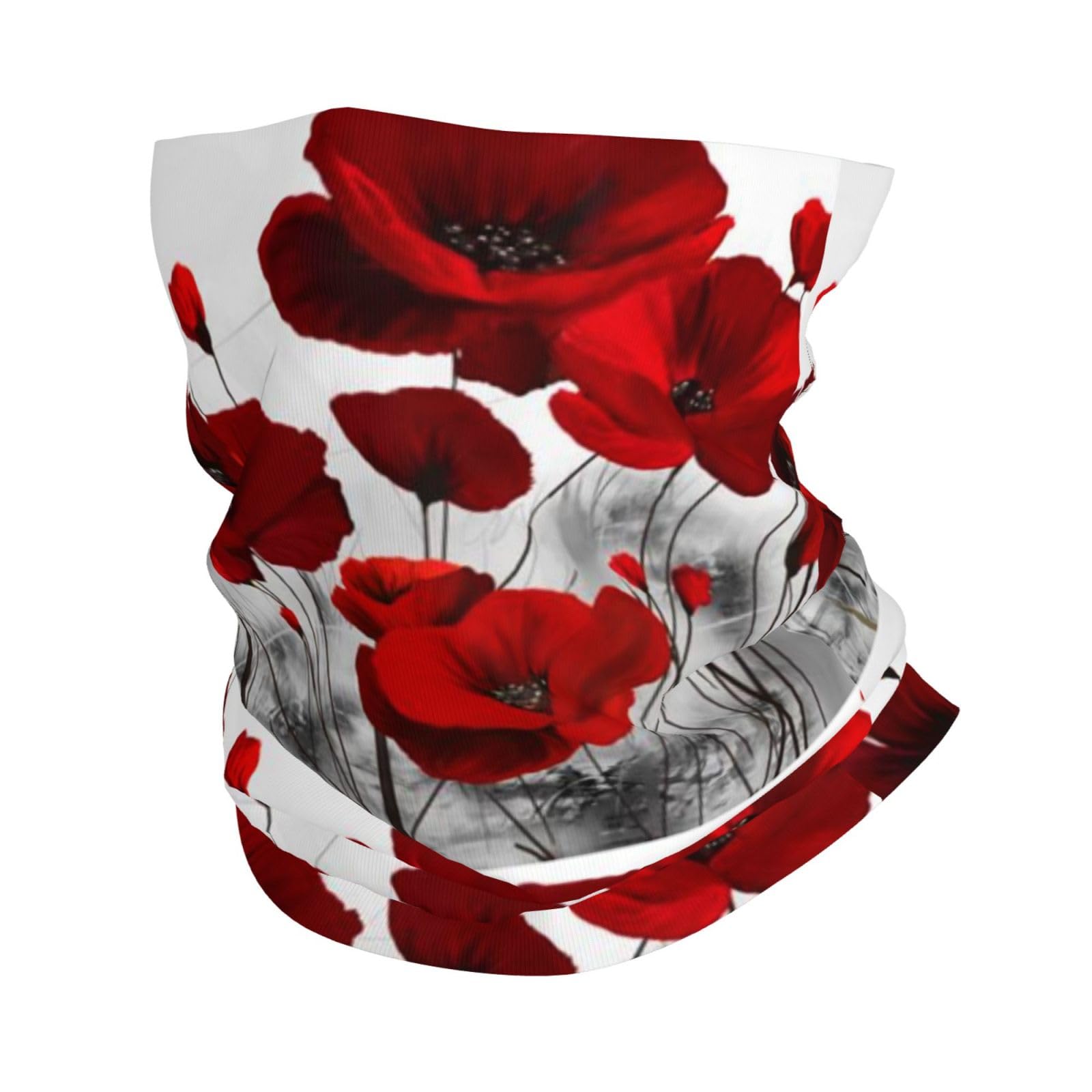 Red Poppy Flower Prints,Bandana Neck Gaiters Multifunctional Headwear Scarf Face Shield Headband Neck Warmer Tube