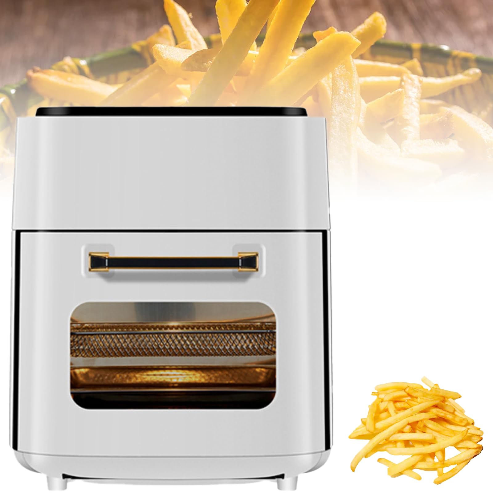 Frytkownica 1400 W, Bezolejowe frytkownice, Pojemność 15 l, Cyrkulacja powietrza, 6 ustawień wstępnych Cyfrowy ekran dotykowy Timer Regulacja temperatury Kosz z powłoką nieprzywierającą white