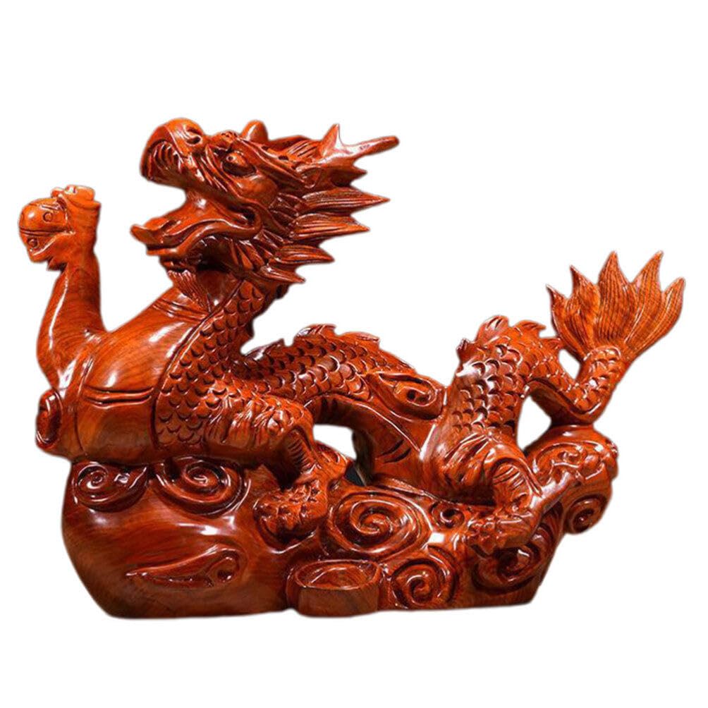 Didiseaon Chinese Dragon Statue Chinese Zodiac Dragon Figurine Wood Carved Animal Statues Year of Dragon Decorations for Home Office Table Decor