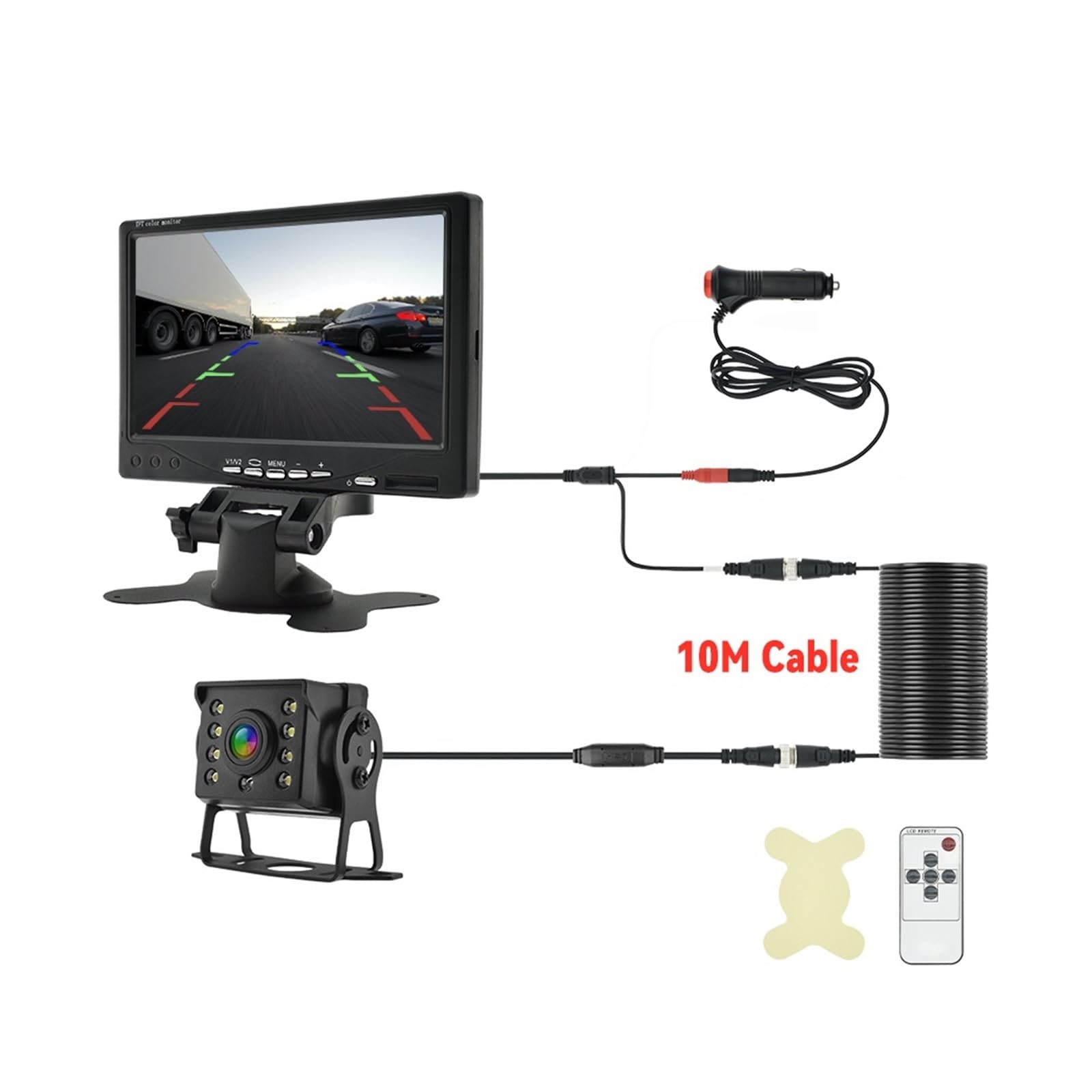 Kamera Cofania Samochodu Do Parkowania Ciężarówek 7-calowy Monitor HD Przyczepa Wodoodporna LED 9-36 V Z Ekranem Łatwa Instalacja WyraźNy Obraz(700H-CL-MBUS-10M)