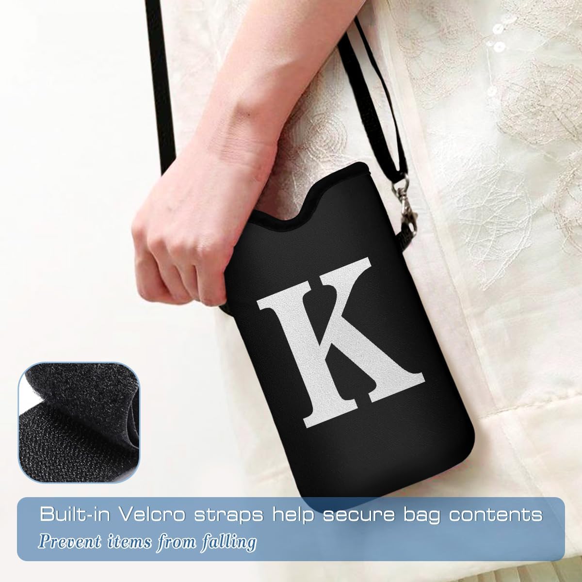 Men Women Universal Neoprene Cell Phone Pouch Sleeve 7.5 X 4.3 in Smart Mobile Protection Case Bag with Crossbody Strap/Neck Lanyard Privacy Case Covers Letter K - Image 5