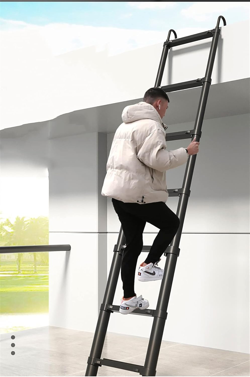 Extend Climb Ladders with Hooks & Stabilizer, 12.5ft/15.5ft/16.5ft Telescoping Ladder, Home/Outdoor Portable Telescopic Ladders