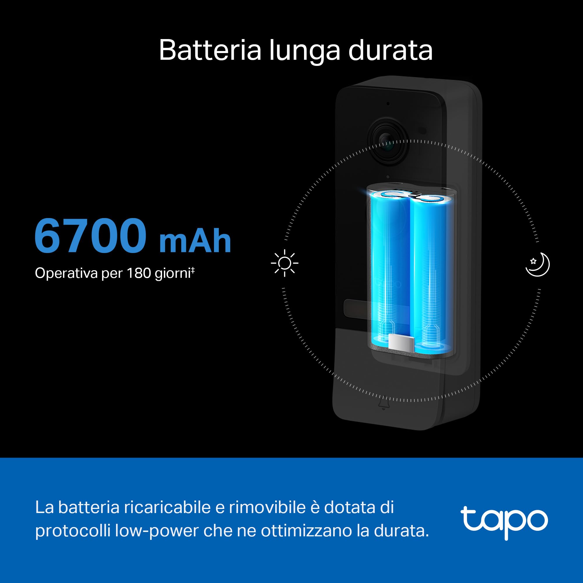 Tapo D230S1 Video Doorbell Campanello, Visualizzazione Live 2K 5MP, Visione Notturna a Colori, Campo Visivo Ampio, Rilevamento Intelligente, Batteria Lunga, IP64 Impermeabile, Alexa