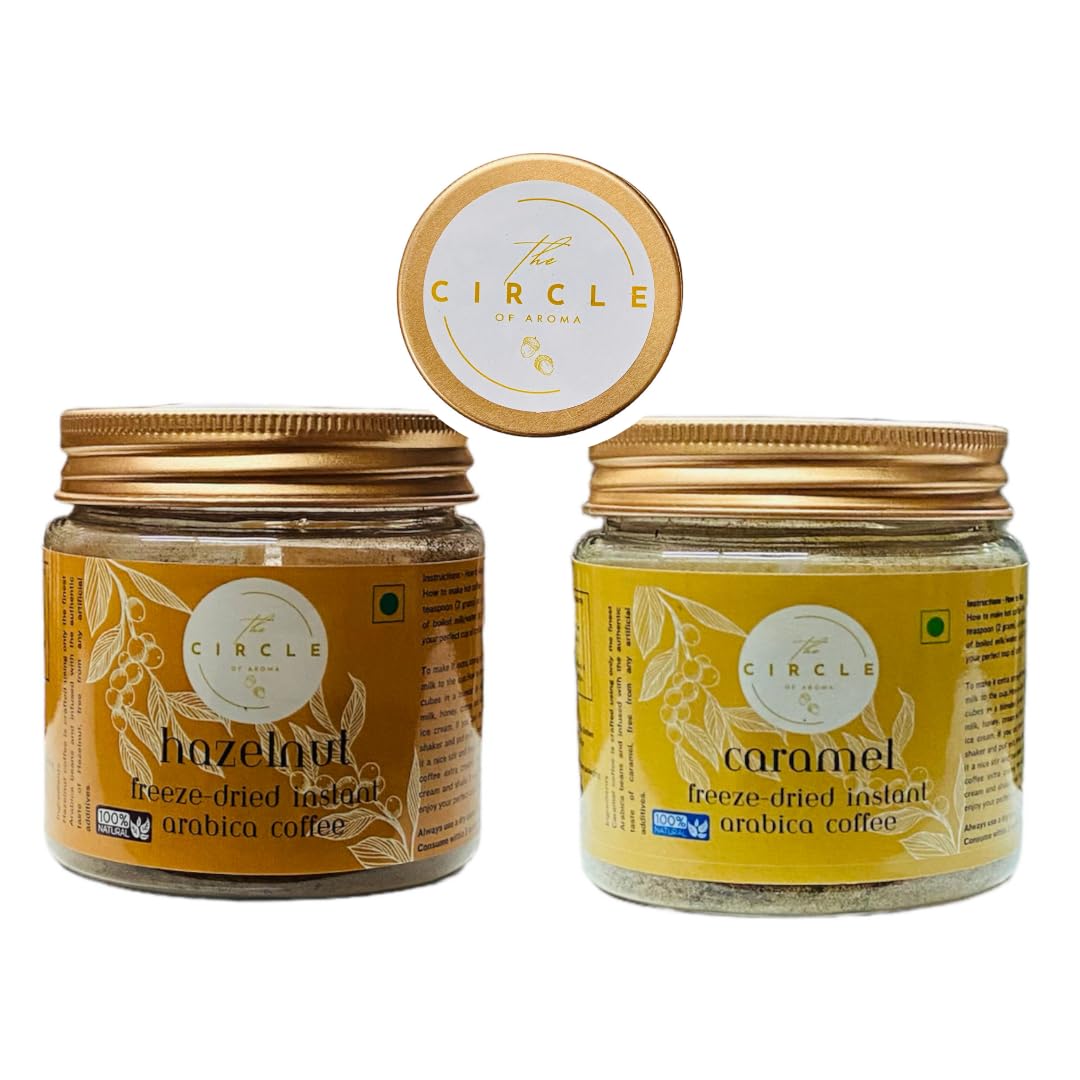 The Circle Of Aroma Signature Instant Coffee|100% Arabica|Rich Aroma|No Added Sugar|Combo Of 2|Hazelnut & Caramel|50g(25 Cups) Each Flavour|Enjoy Hot/Cold