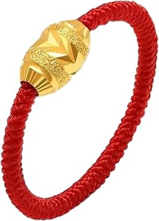 dgduoai Red Rope Lucky Bracelet with Golden Beads - Handwoven Unisex Couples Ring for Prosperity & Protection