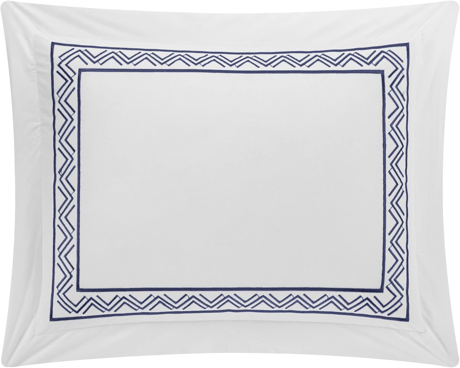 Chic Home Crete 4 Piece Cotton Comforter Set Solid White with Dual Stripe Embroidered Border Zig-Zag Details Hotel Collection Bedding – Includes Decorative Pillow Shams, King, Navy