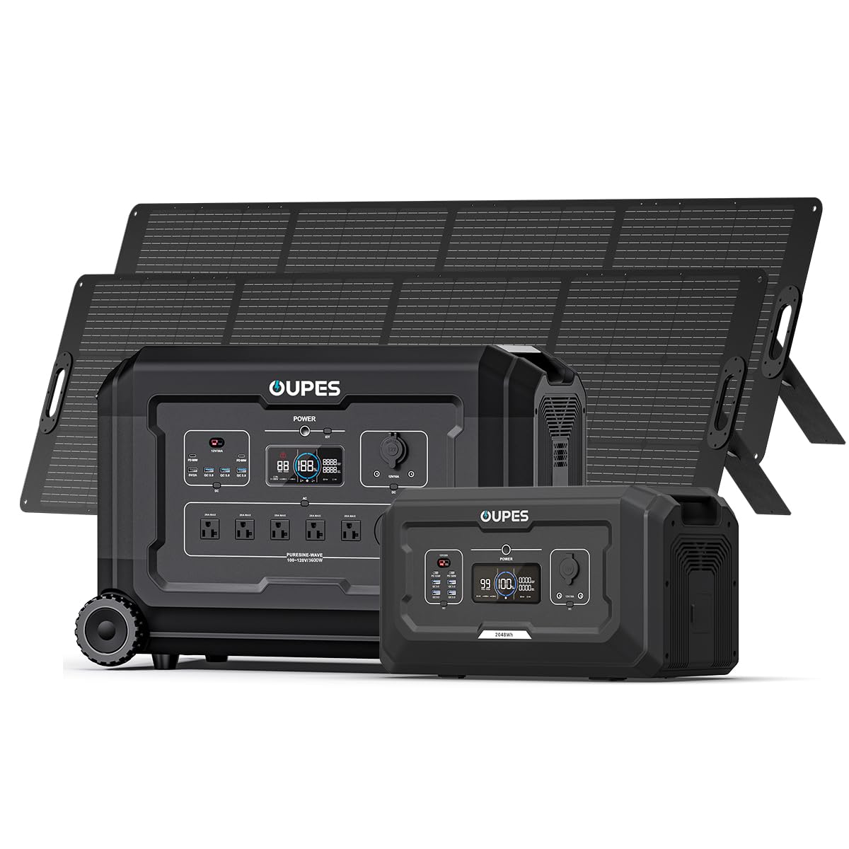 OUPES 3600W Portable Power Station Mega 3 with 2 240W Solar Panels B2 Battery 3072Wh LiFePO4 Solar Generator