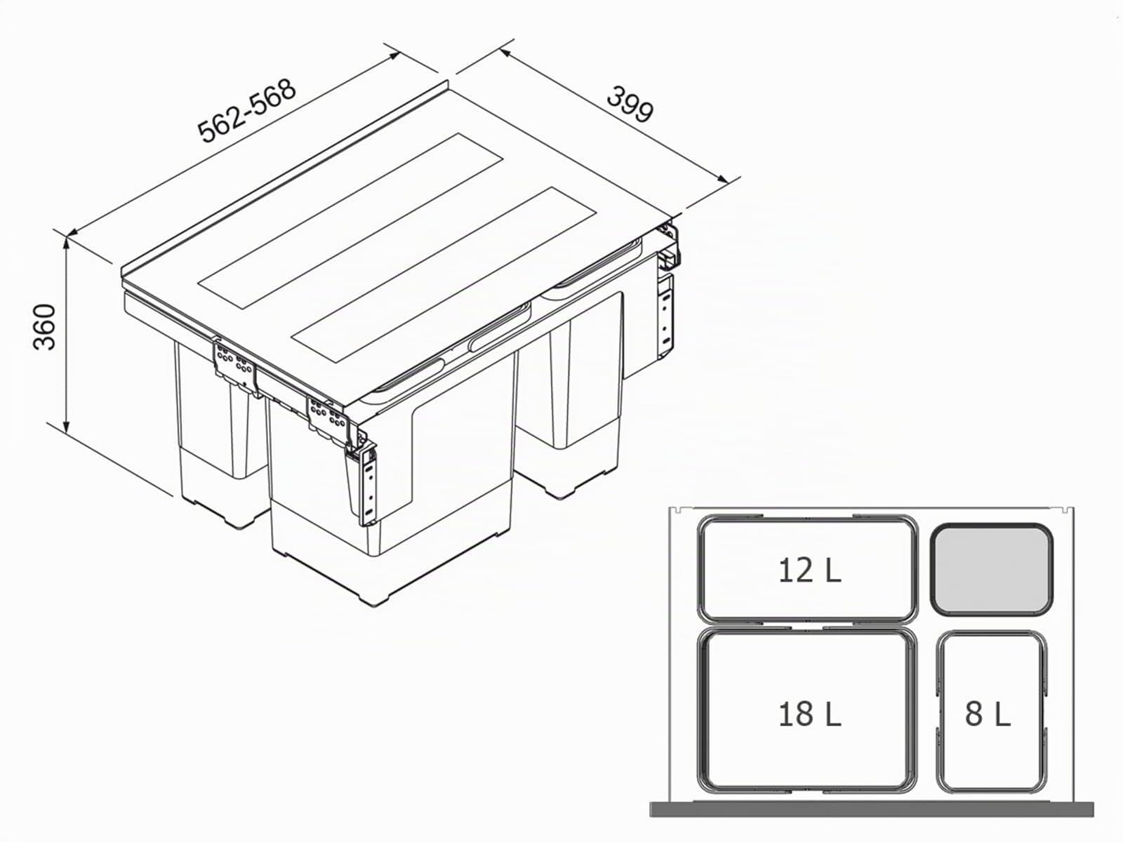 Franke Kitchen Systems 121.0200.680 - Pattumiera Garbo 60-3, 56,2 x 39,9 x 36,0 cm, Colore: Grigio