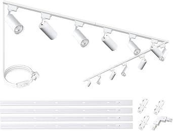 Brightened Track Lighting Heads and Rails Kit, 20W 3000K Plug in LED Track Lights Compatible with H-Type Track Light System with 4x1m Track Rails Modern Indoor Spotlight for Accent Illumination [Energy Class C]