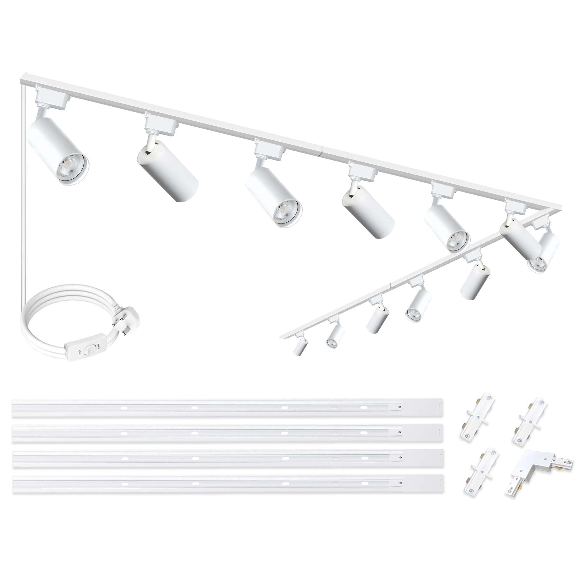 Brightened Track Lighting Heads and Rails Kit, 20W 6000K Plug in LED Track Lights Compatible with H-Type Track Light System with 4x1m Track Rails Modern Indoor Spotlight for Accent Illumination