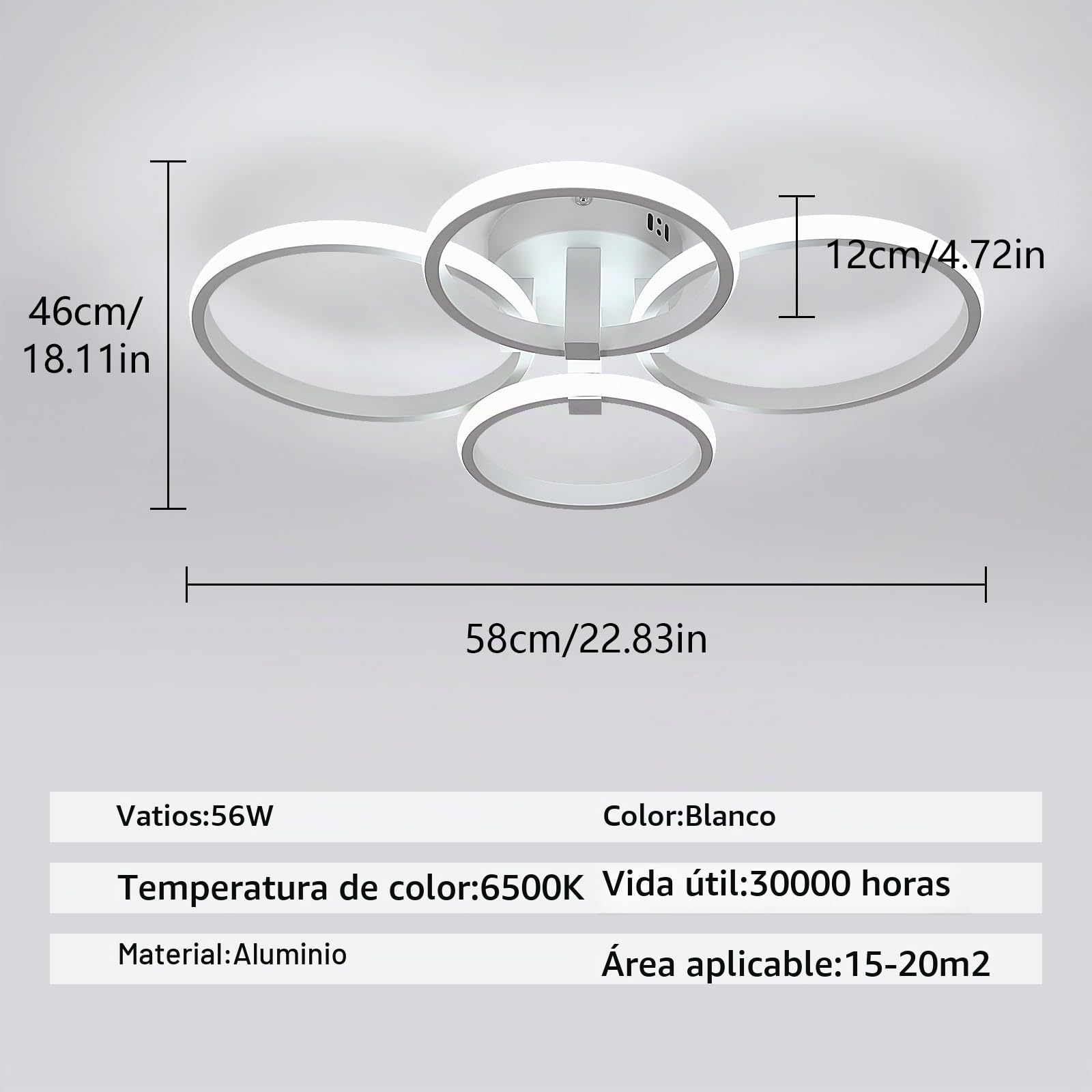 DELIPOP Plafon LED Techo Moderno, 56W 6300LM Lámpara de Techo Redonda 6500K Luz Blanca Fría, Luz de Techo Acrílico 58cm para Salón Dormitorio Cocina, Blanco