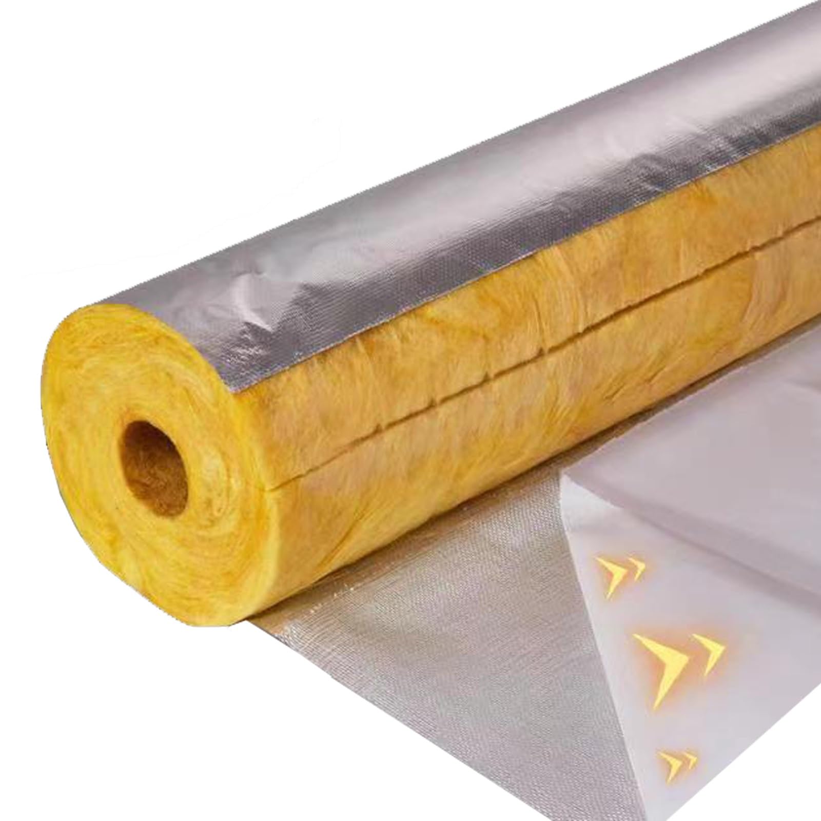 Papel De Aluminio Coquilla Aislante, Tubo Aislamiento De Aluminio Autoadhesivo, Tubo De Lana De Fibra De Vidrio, Prevención De Incendios, para Calorifugado De Tuberías(L 1M-165MM/6.5IN-50MM)