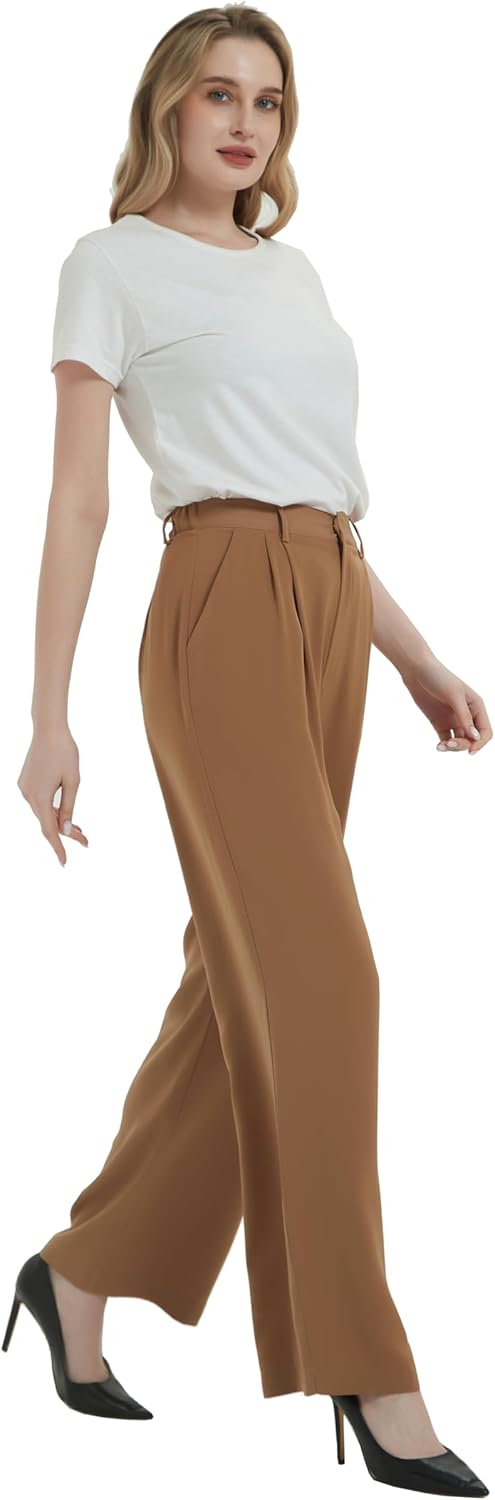 Tronjori Women High Waist Casual Straight Leg Long Business Work Suit Dress Pants Wide Leg Trousers Regular Waistband - Image 2