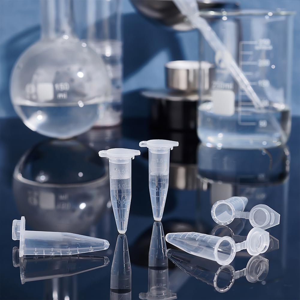 OLYCRAFT 1000 Pcs 1.5mL Tube de microcentrifugation gradué Tube à centrifuger Transparent jetable Tube de microcentrifugation avec Bouchon à Pression pour Le Stockage d'échantillons sans Fuite