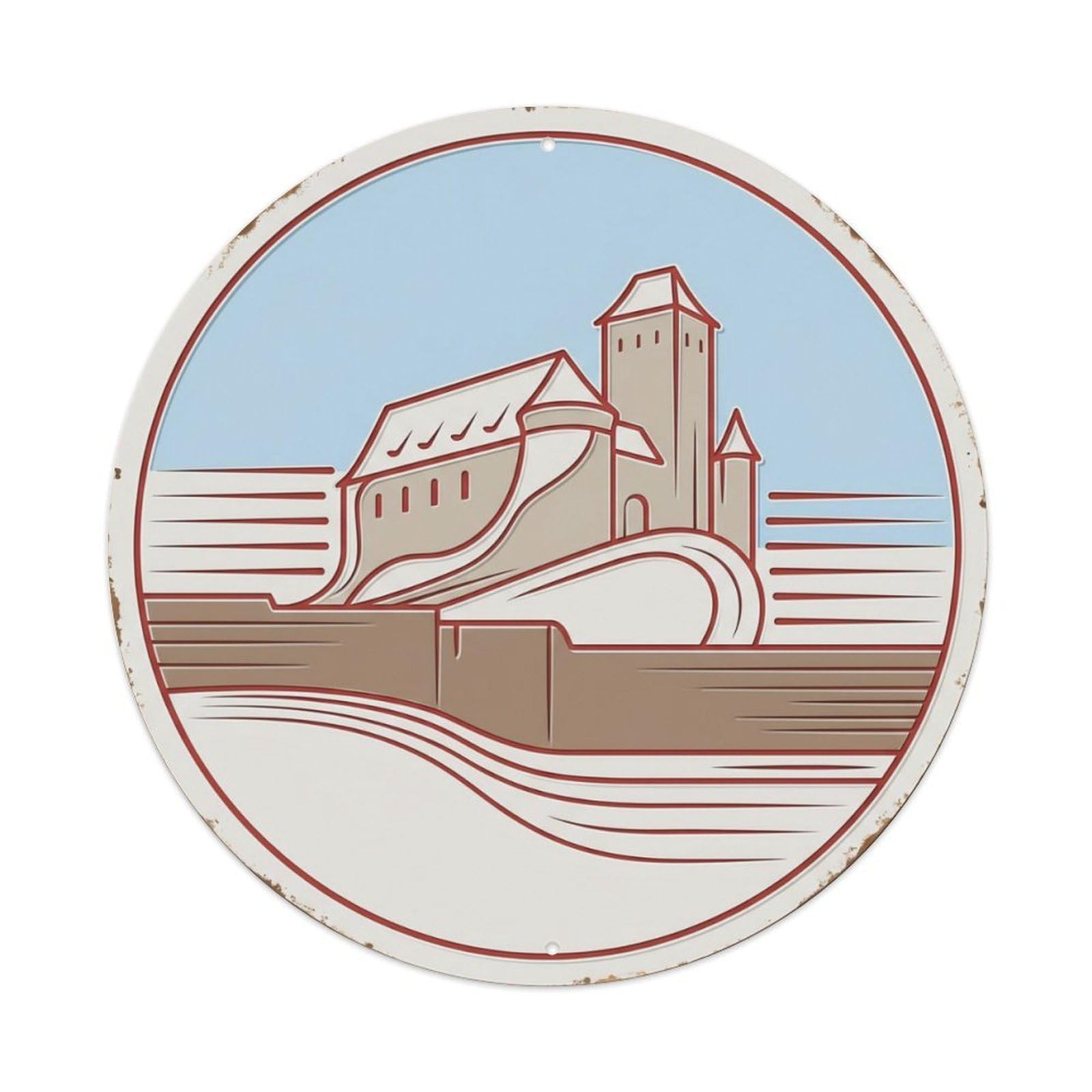 Nuremberg Streamline Castle Travel Metal Tin Sign Plaque Wall Decor for Cafe, Club Bar, Office, Home Garden Round Metal Poster 8x8Inch