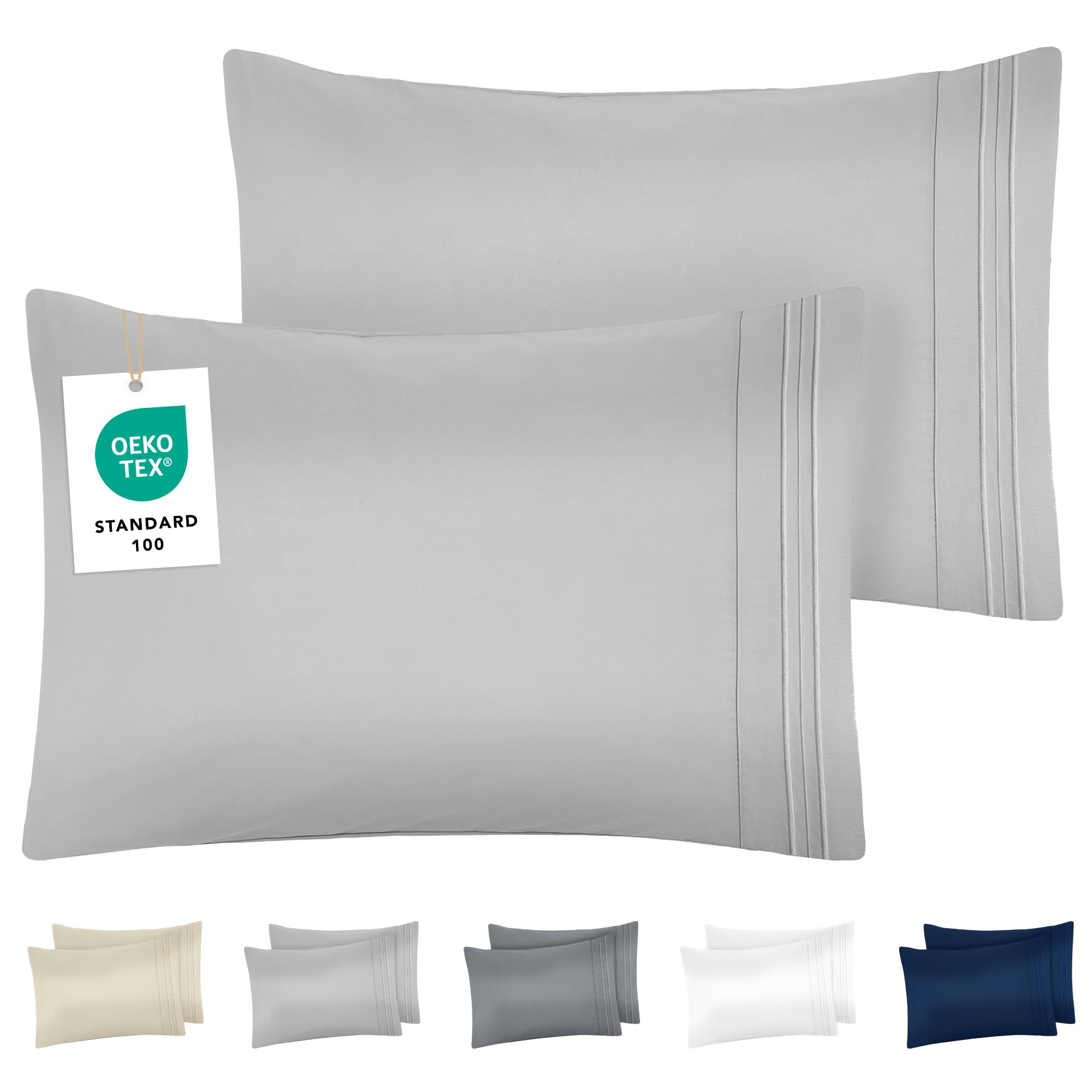 DREAMZIE Kissenbezug 40x70 Grau 2er Set Premium Mikrofaser mit Stickmuster Oeko-TEX Zertifiziert - Kopfkissenbezug 40x70 Weich