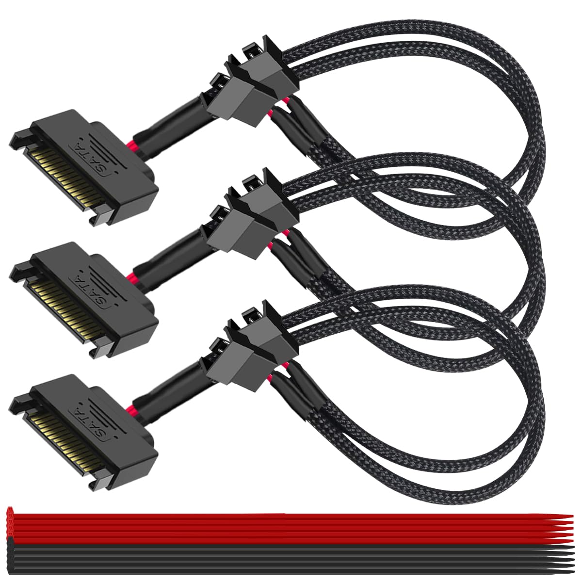 MKBKLLJY 3PCS 15-Pin SATA to 2 PC Fan Power Adapter Cable 10.6inch/27cm 15pin SATA to 2 x 3 pin / 4 Pin PC Case Cooling Fan Splitter Extension Power