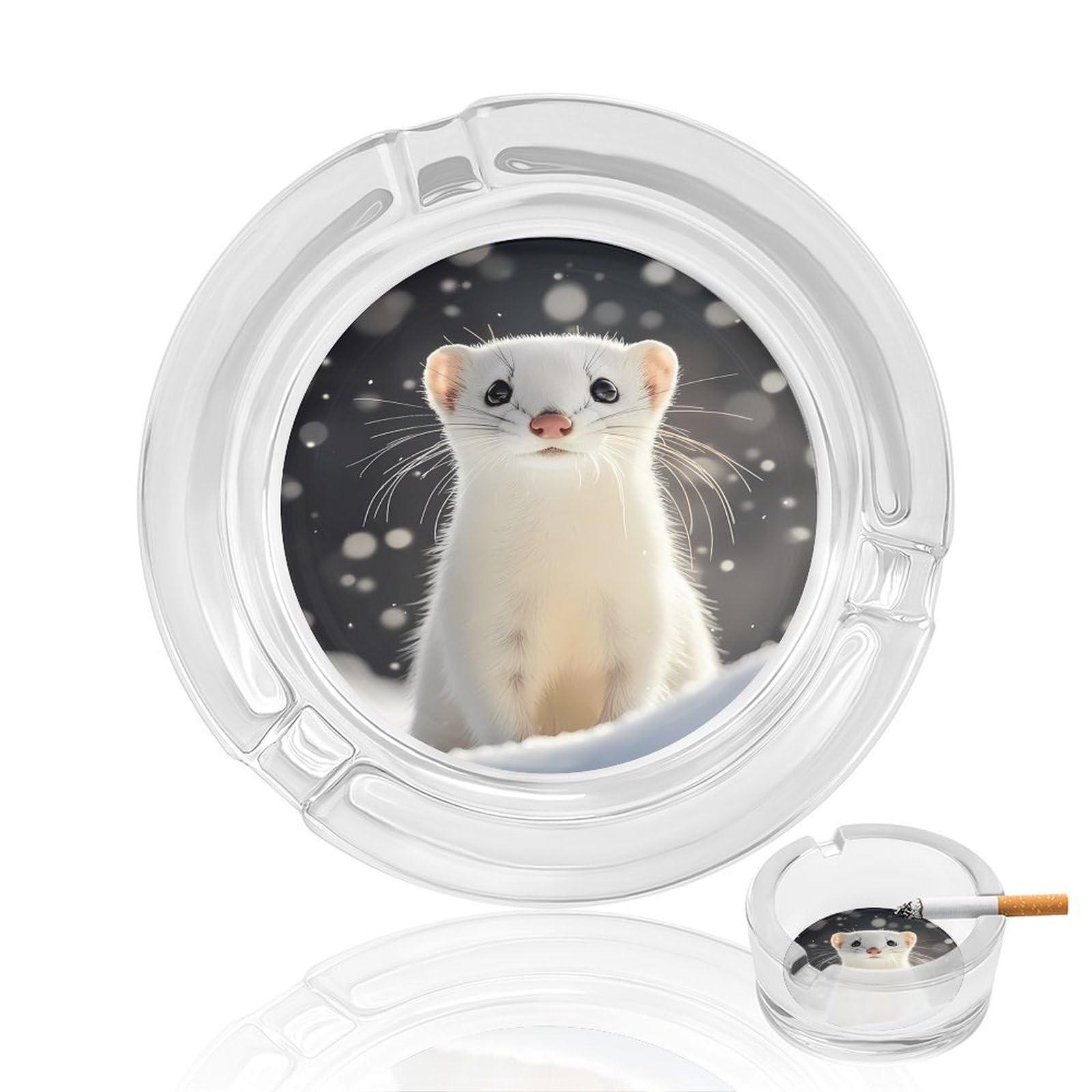 Cute Weasel Hunting Ashtray Portable Round Glass Outdoor Ash Tray for Home Office Garden Pub