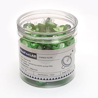 Syringe Filter,Syringe Lab Filters, PES (Polyethersulfone) 25mm Diameter 0.45?m Pore Size,Non Sterile Filtration,Green Pack of 100