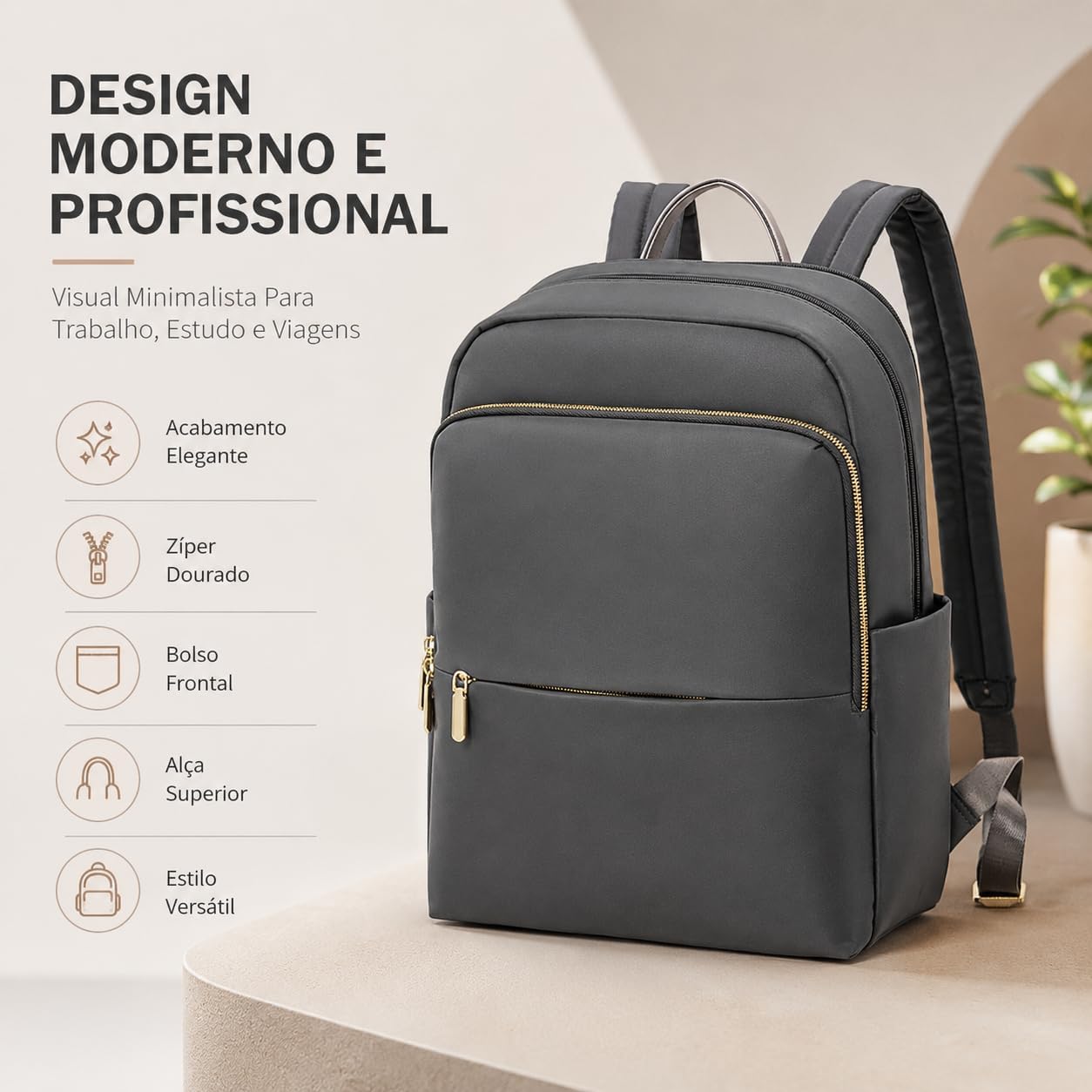 Mochila Feminina de Nylon Impermeável, Compartimento para Notebook de 14 polegadas, Ideal para Comutar, ir à Escola e Uso Casual