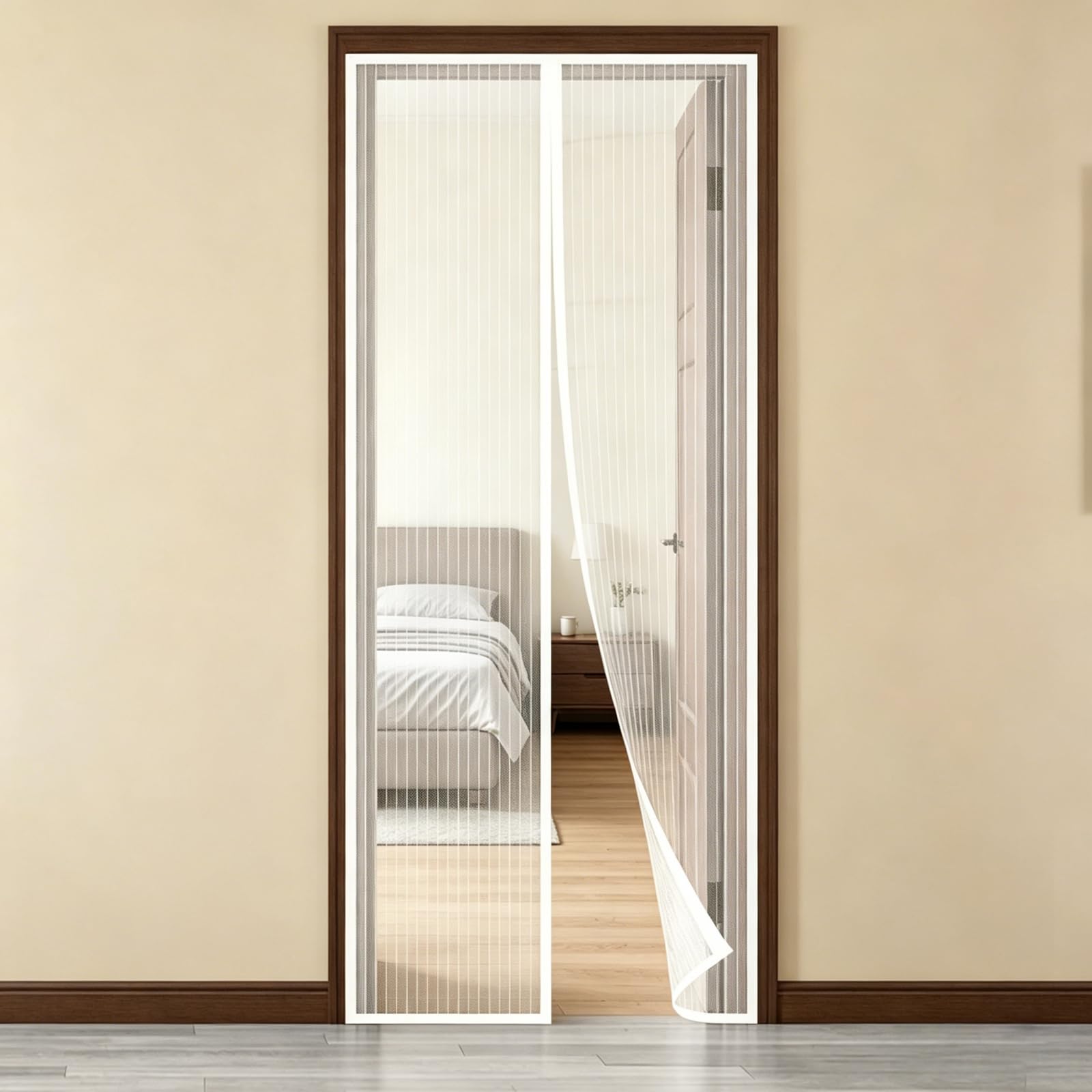 Magnetic Screen Door 65 x 295 cm Keep Bugs Out Lets Fresh Air in Door Fly Screen No Drill Installation Automatically Closes for Patio Doors Balcony Bedroom Doors, White