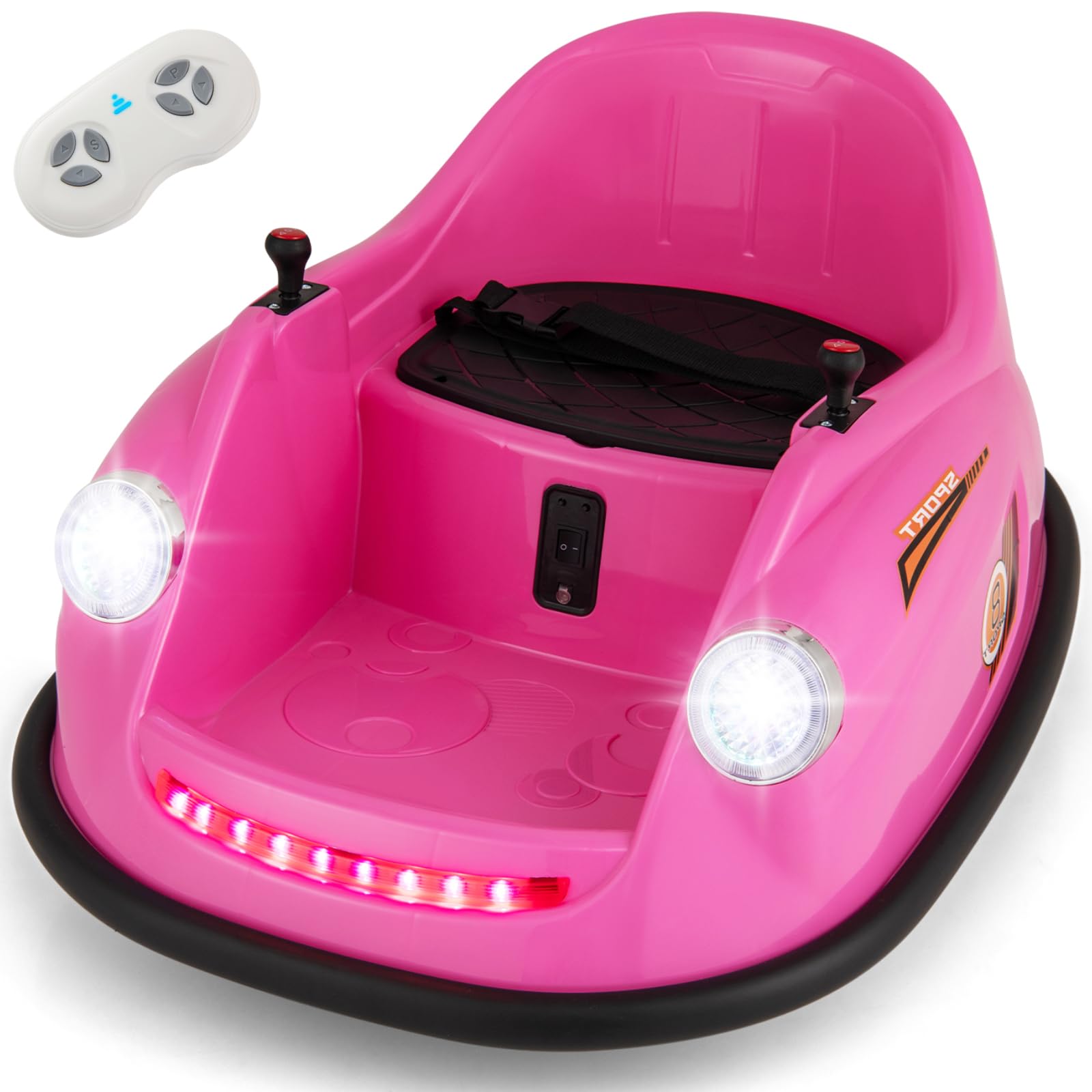 GYMAX Kids Ride On Bumper Car, 12V Battery Powered Toy Car with Remote Control, Joysticks, Lights, Music, Safety Belt & Slow Start, 360° Spin Children Electric Waltzer Toy for 2-5 Years Old (Pink) — image 1