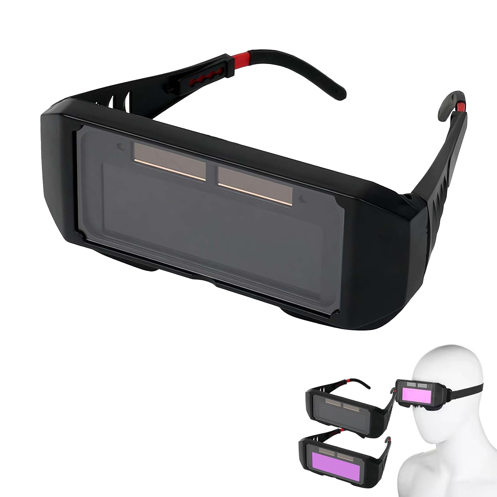 Solar Auto Darkening Welding Glasses, True Color Safety Goggles, PC Lens Welder Mask, Head-Mounted Eye Protection (Black)