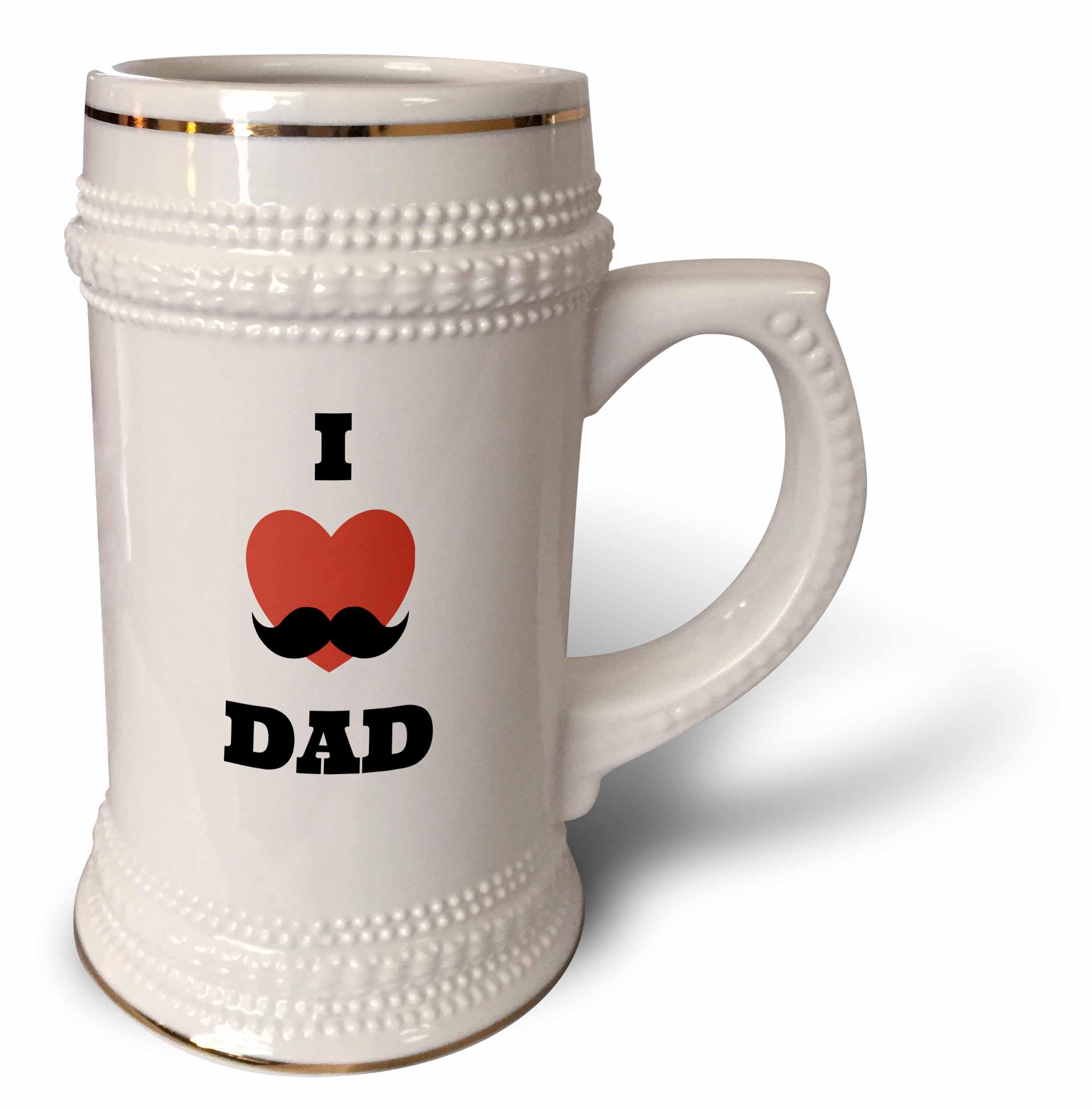 3dRose Love Dad-Mustache-Stein - Taza (184193_1), 623 ml, color blanco