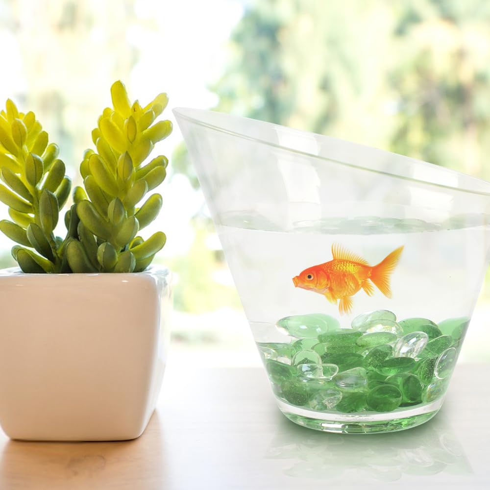 VYNYJOAN 1 Pound Flat Glass Marble Vase Filler Flat Gems Pebbles Aquarium Decoration, Green