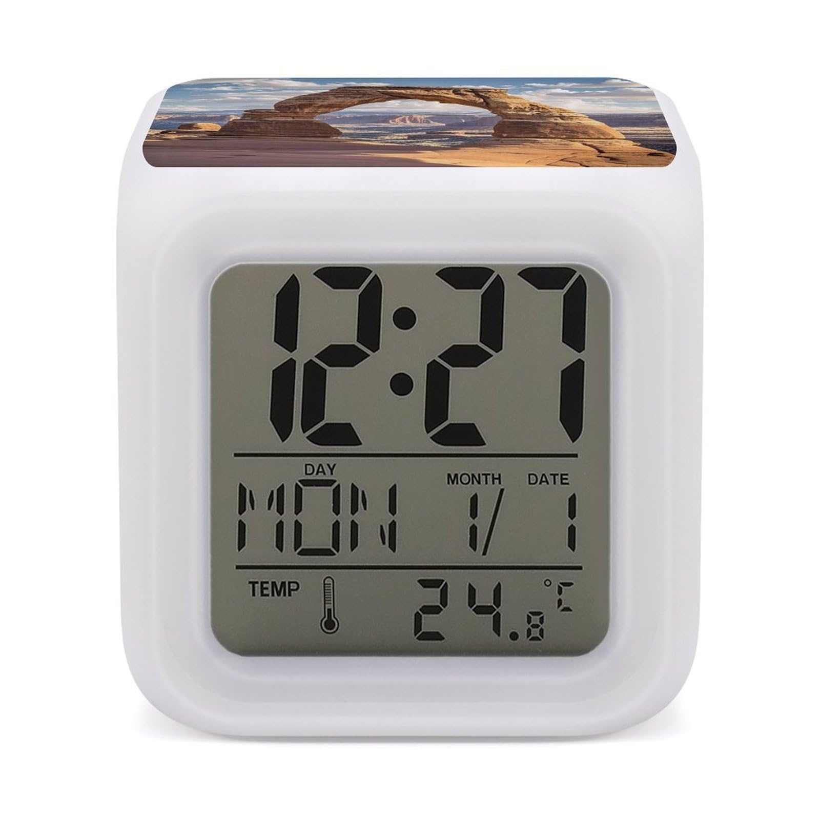 Mini relojes para oficina y dormitorio Arches National Park con despertador LED multicolor