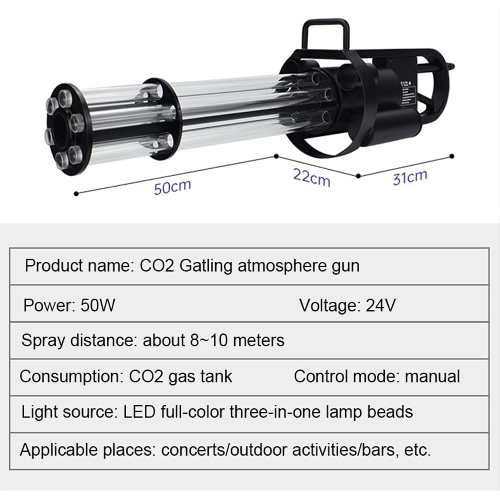 Máquina Jet CO2 LED Profesional, Cañón de Humo CO2 con Luces LED Multicolor Rotativas, Efecto Especial para Bares, Discotecas, Salas de Concierto, Eventos y Bodas, Alcance 8-10m