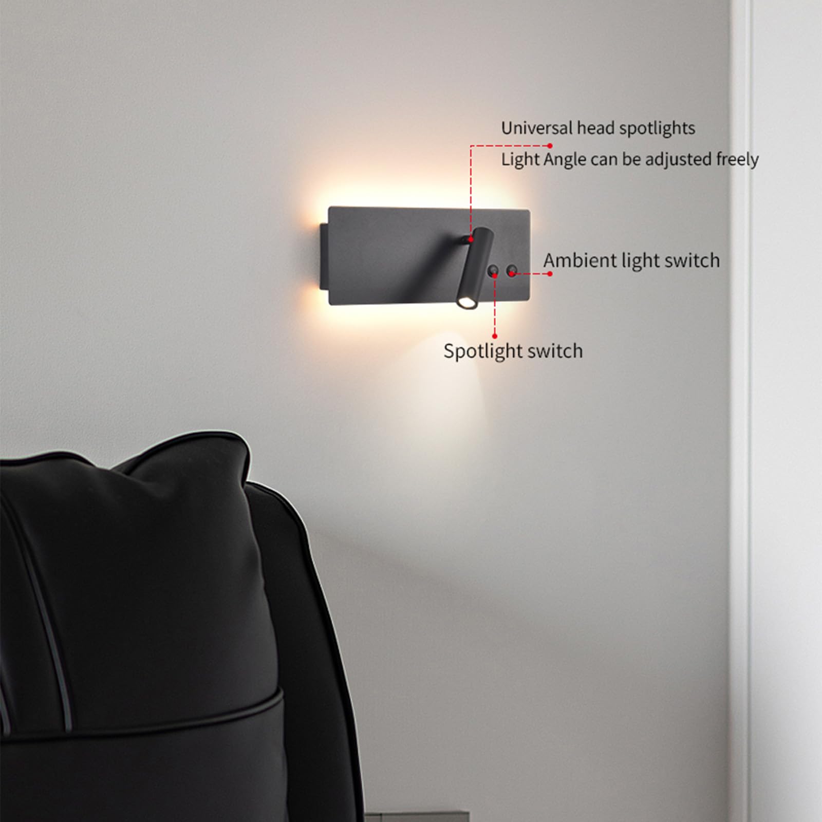 LED Wandleuchte Innen Leselampen mit 2 Schalter Moderne Wandbeleuchtung 350° Drehbar Verstellbar Spot Wandlampen Aluminium für Schlafzimmer Nachttisch Wohnzimmer (Weiß Rechts,Warmes Licht)