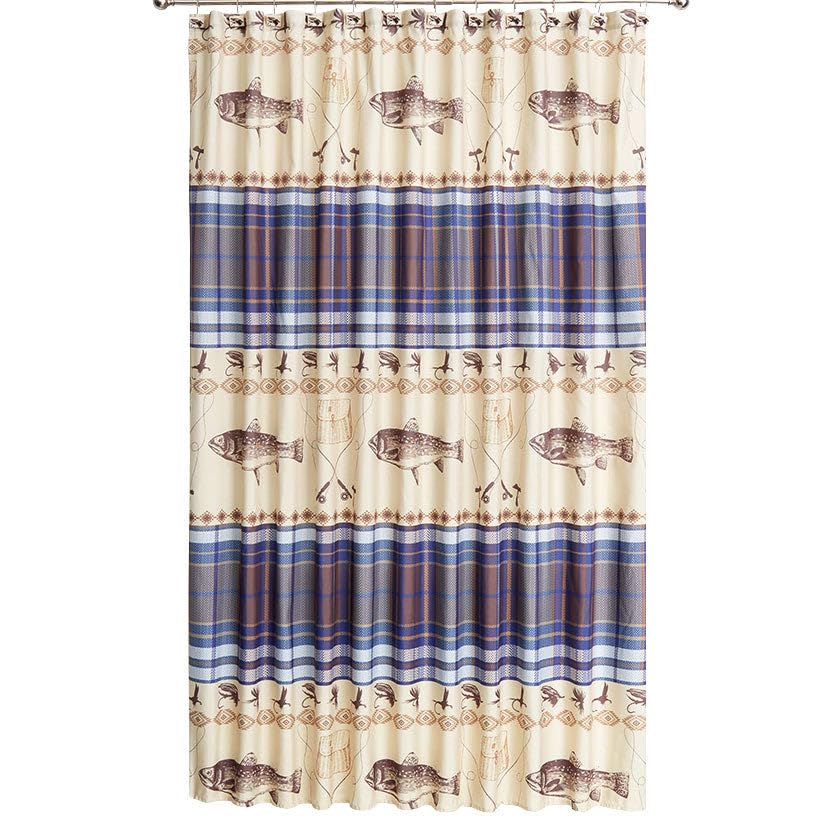 Rideau de douche pêche à la mouche grand format rideau imperméable motif poisson rivière