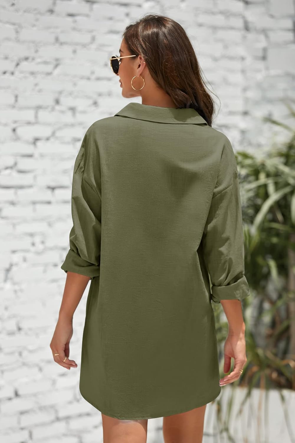 Pretifeel Womens Cotton Linen Tunic Shirts Button Down Long Sleeve Blouse Tops Beach Cover Up - Image 4