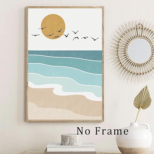 Miniatura 2 de Lienzo decorativo bohemio para pared, diseño abstracto de mar azul, puesta de sol y amanecer, impresiones artísticas abstractas de playa, olas de