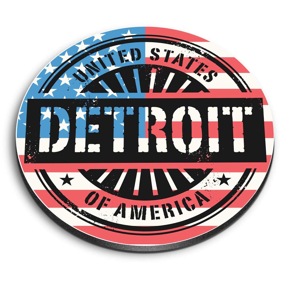 1 x Round MDF Magnet - Detroit USA American Flag Travel 6055