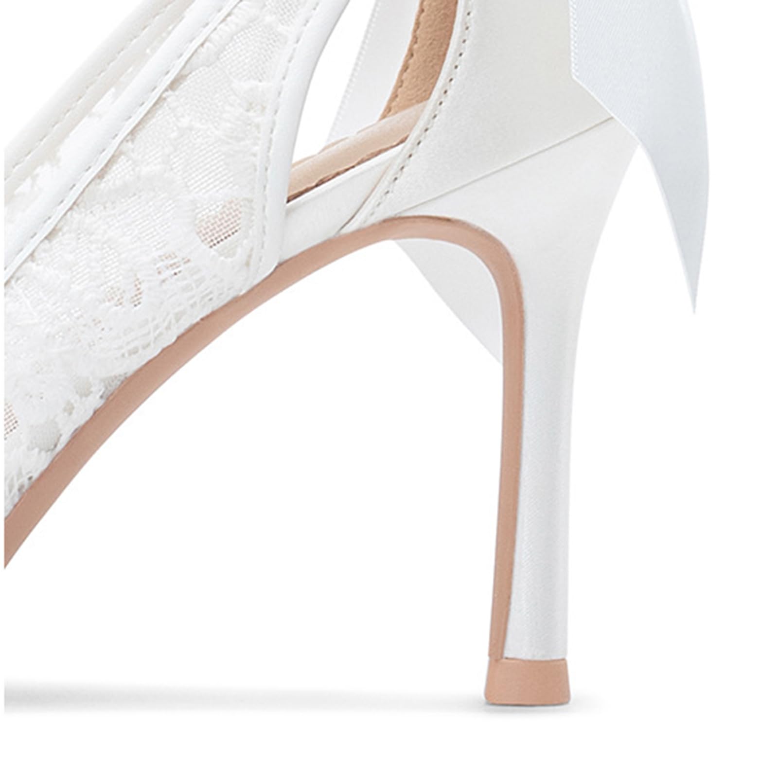 Mujer Zapatos de Tacón 8.5 CM Sexy Stilettos con Punta Calado Blanco Encaje Tul Lazo para Fiestas y Bodas