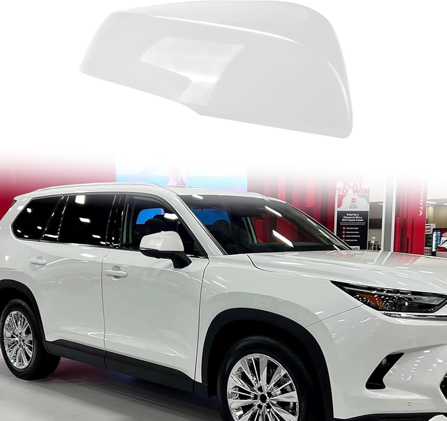 White Left Driver Side Replacement Mirror Cover Caps for 2020-2025 Toyota Highlander, Toyota Grand Highlander and Toyota Corolla Cross (With Turn Signal Light Model)