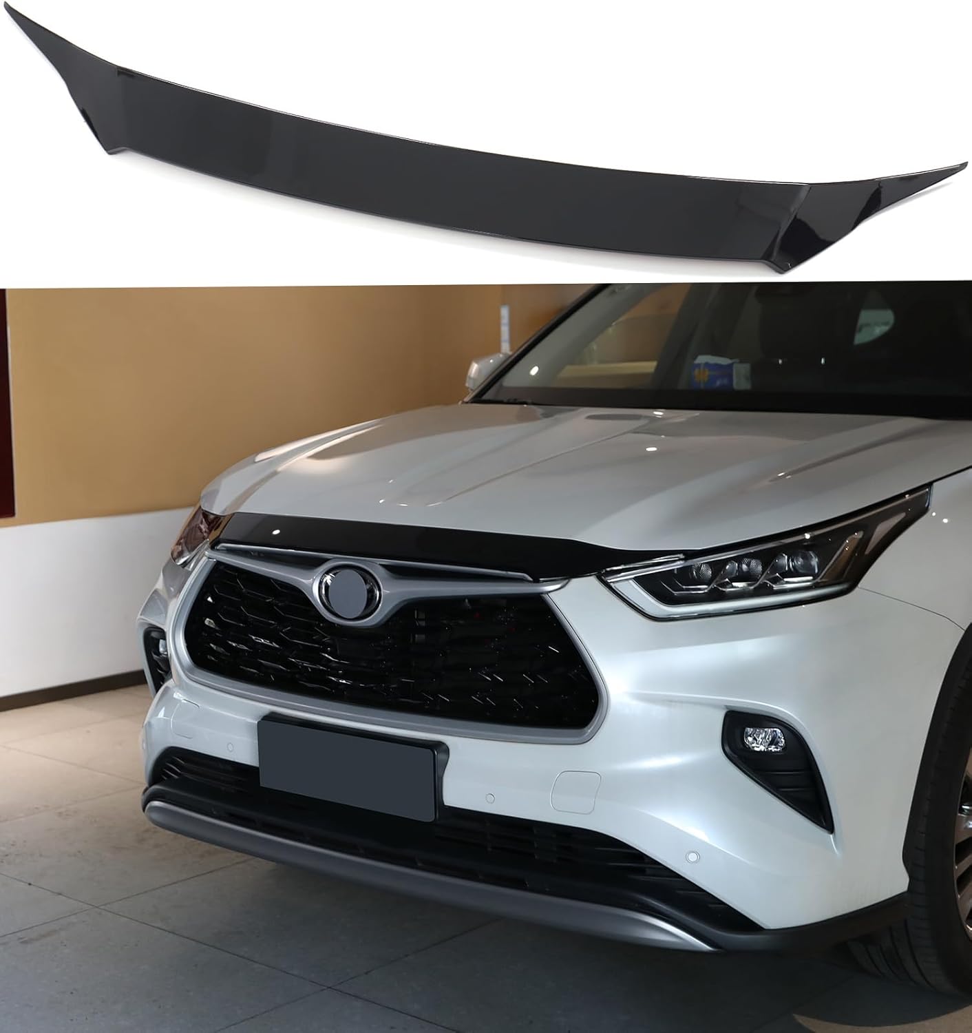 for Toyota Highlander 2020-2025 Front Hood Bug Deflector, Piano Black Front Hood Strip Hood Shield Protector Bug Guards for Highlander Hybrid 2021 2022 2023 2024 Accessories Glossy Black