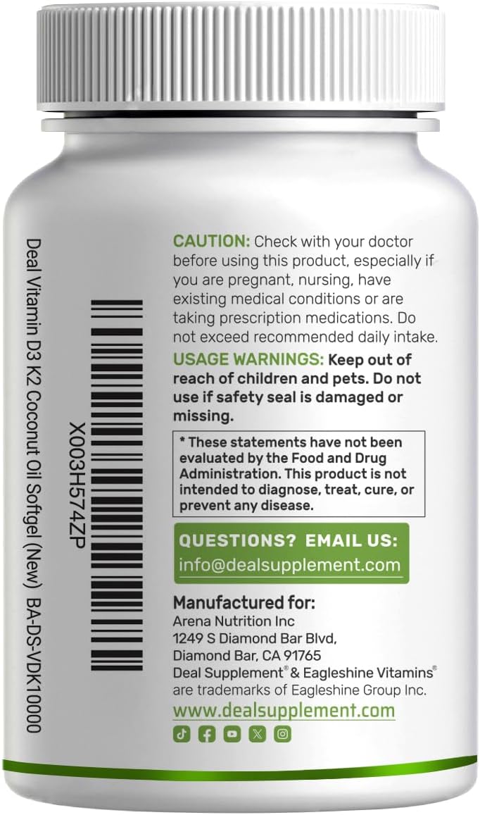 DEAL SUPPLEMENT Vitamin D3 10,000 IU + K2 MK7 200mcg Softgels, 250 Count | 2-in-1 Complex with Virgin Coconut Oil | Easy to Swallow - Image 9