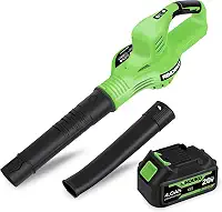 Soprador de folhas sem fio, soprador de folhas elétrico sem fio de 20 V com bateria de 4000 mAh e carregador, 2 modos de velocidade, sopradores de folhas leves alimentados por bateria para cuidados