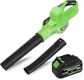 Soprador de folhas sem fio, soprador de folhas elétrico sem fio de 20 V com bateria de 4000 mAh e carregador, 2 modos de velocidade, sopradores de folhas leves alimentados por bateria para cuidados