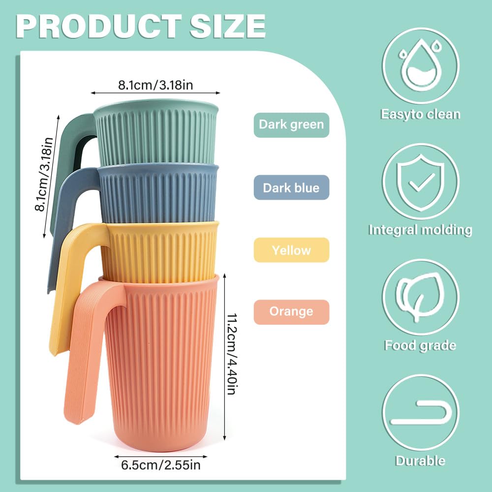 milaosk Bicchieri Plastica Rigida Lavabili Riutilizzabili 4 Pezzi Tazza Plastica con Manico Tazzina Caffè Bicchieri per Bambini e Adulti,Senza BPA,Utilizzabile in Microonde e Lavastoviglie