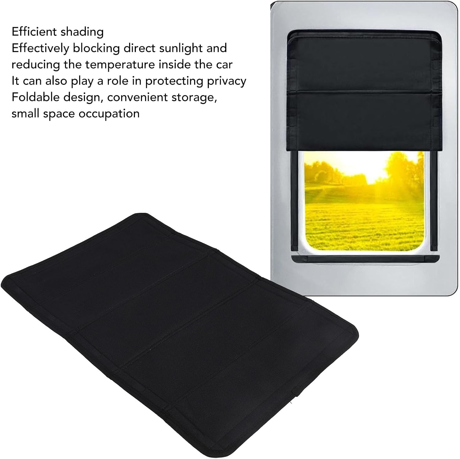 RV Window Sun Shade 25X16 inches, Black Oxford Cloth with Aluminum Foil, Foldable Privacy Cover, Hook Loop Magnetic Style for Motorhome Trailer (Hook and Loop Style)