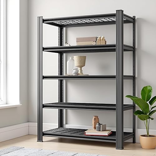 Miniatura 14 de Estantería de almacenamiento, estantes de garaje resistentes, estante de metal para cocina, despensa, sótano, despensa, almacén, lavandería, negro,