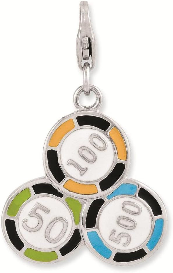 Sterling Silver Enameled Casino Chips w/Lobster Clasp Charm - Charms and Bracelets Accessories Collection