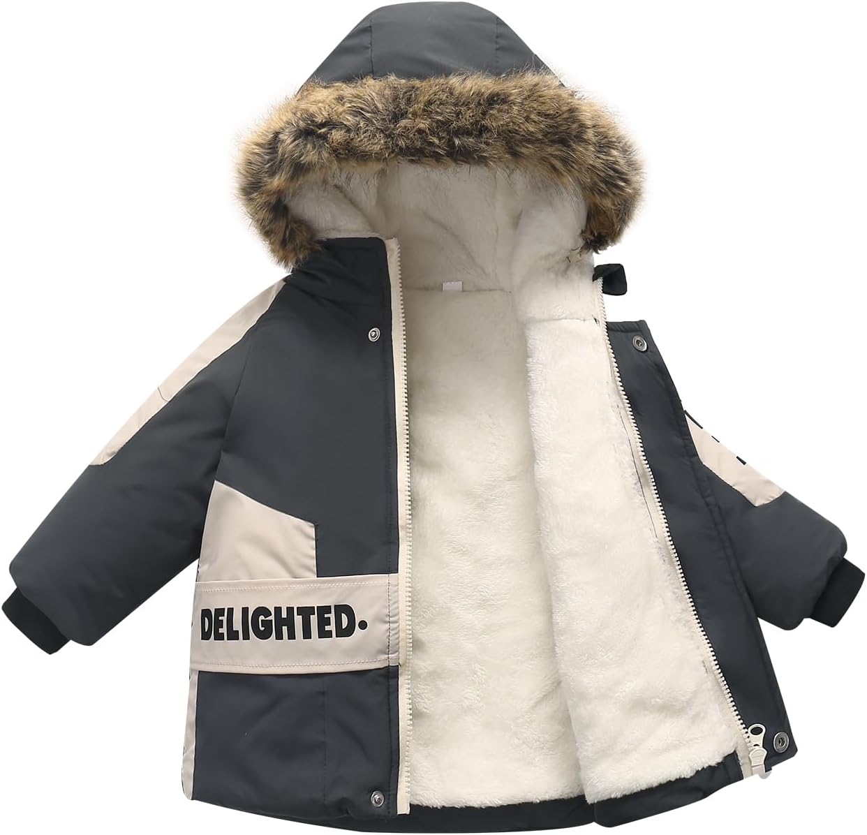 Kids Boys Winter Puffer Jacket Coat Fleece Lined Clothes with Hood Outerwear