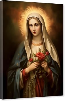 ARTZGX Virgin Mary Wall Art Canvas Catholic Painting Madonna Mary Picture Mother of Jesus Artwork Kitchen Decor FrameVirgin Mary - A 12.00" x 18.00"